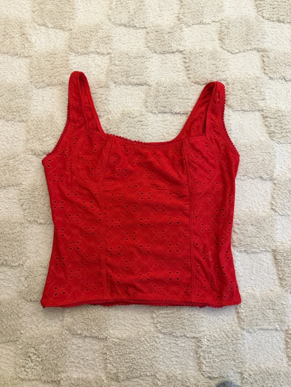 Red Eyelet Tank Top